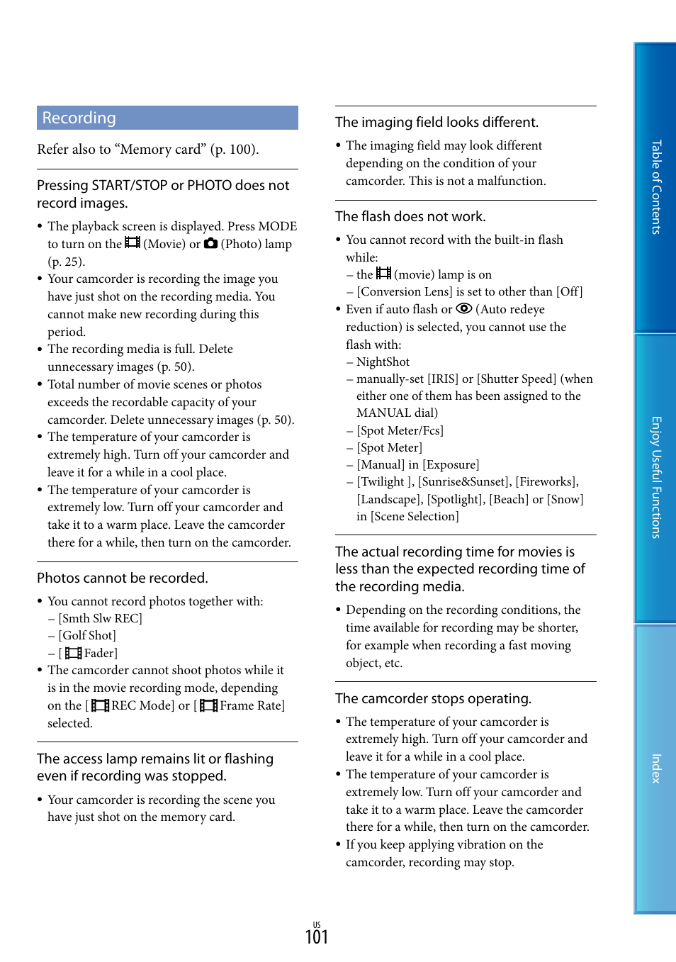 Recording | Sony HDR-CX700V User Manual | Page 101 / 128