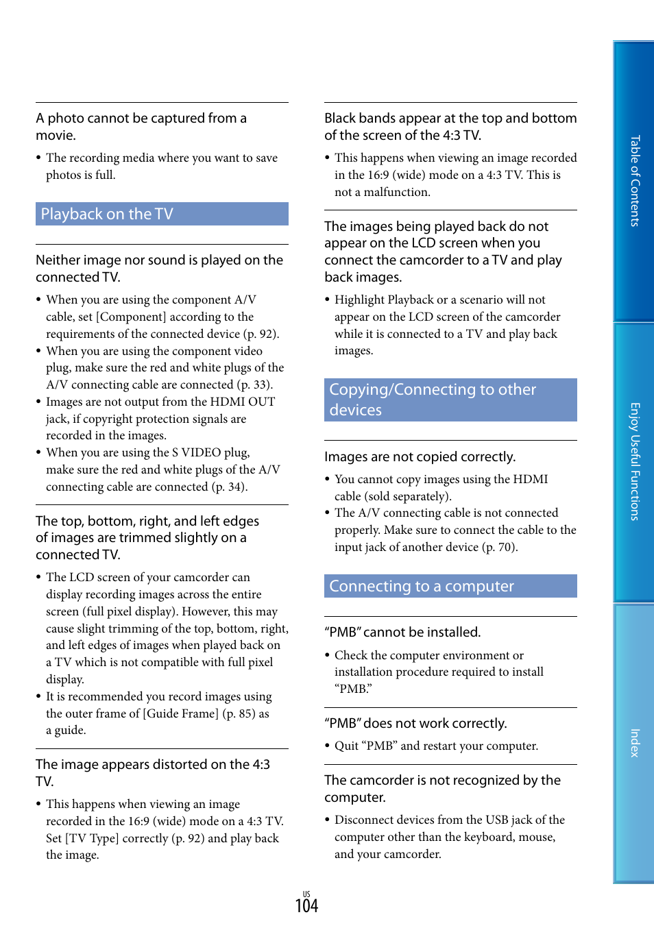 Playback on the tv, Copying/connecting to other devices, Connecting to a computer | Sony HDR-CX700V User Manual | Page 104 / 128