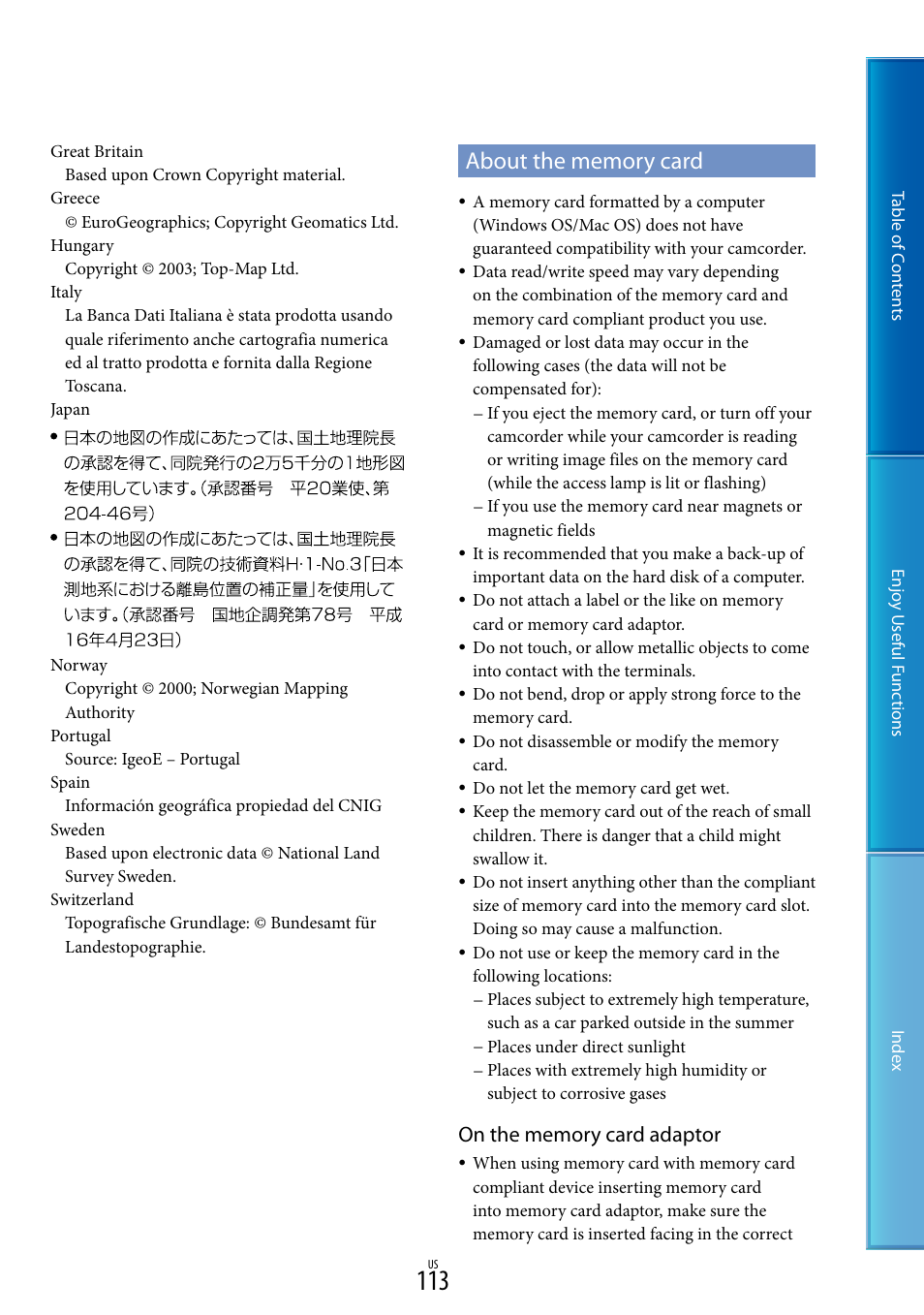 About the memory card | Sony HDR-CX700V User Manual | Page 113 / 128