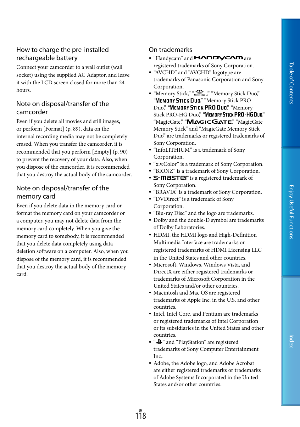 On trademarks | Sony HDR-CX700V User Manual | Page 118 / 128