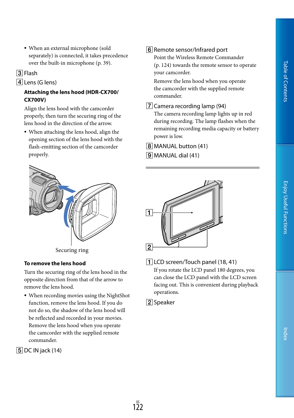 E 122, 122) w | Sony HDR-CX700V User Manual | Page 122 / 128