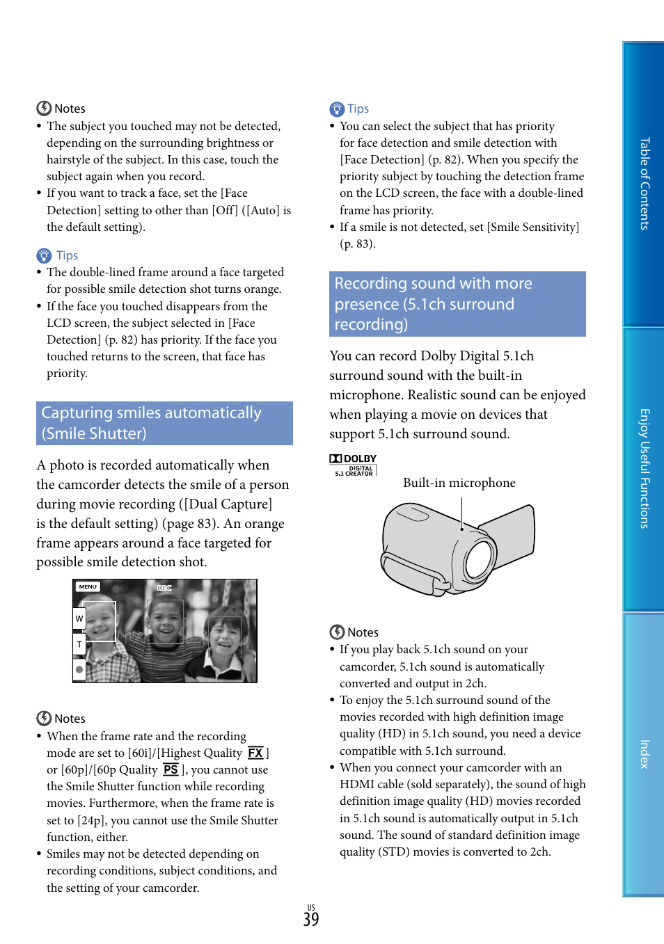 Capturing smiles automatically (smile shutter), Er (39) | Sony HDR-CX700V User Manual | Page 39 / 128