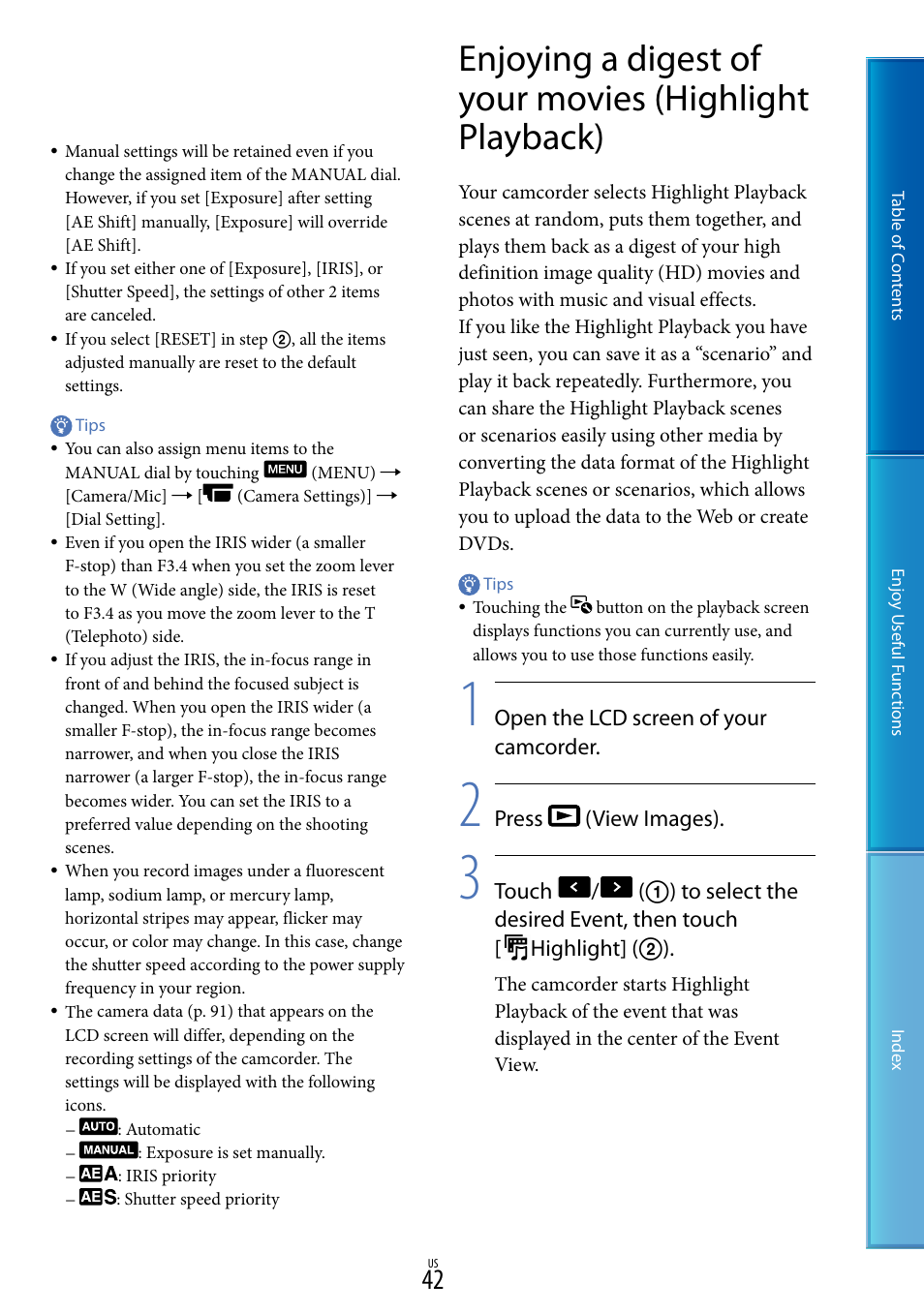 K (42) | Sony HDR-CX700V User Manual | Page 42 / 128