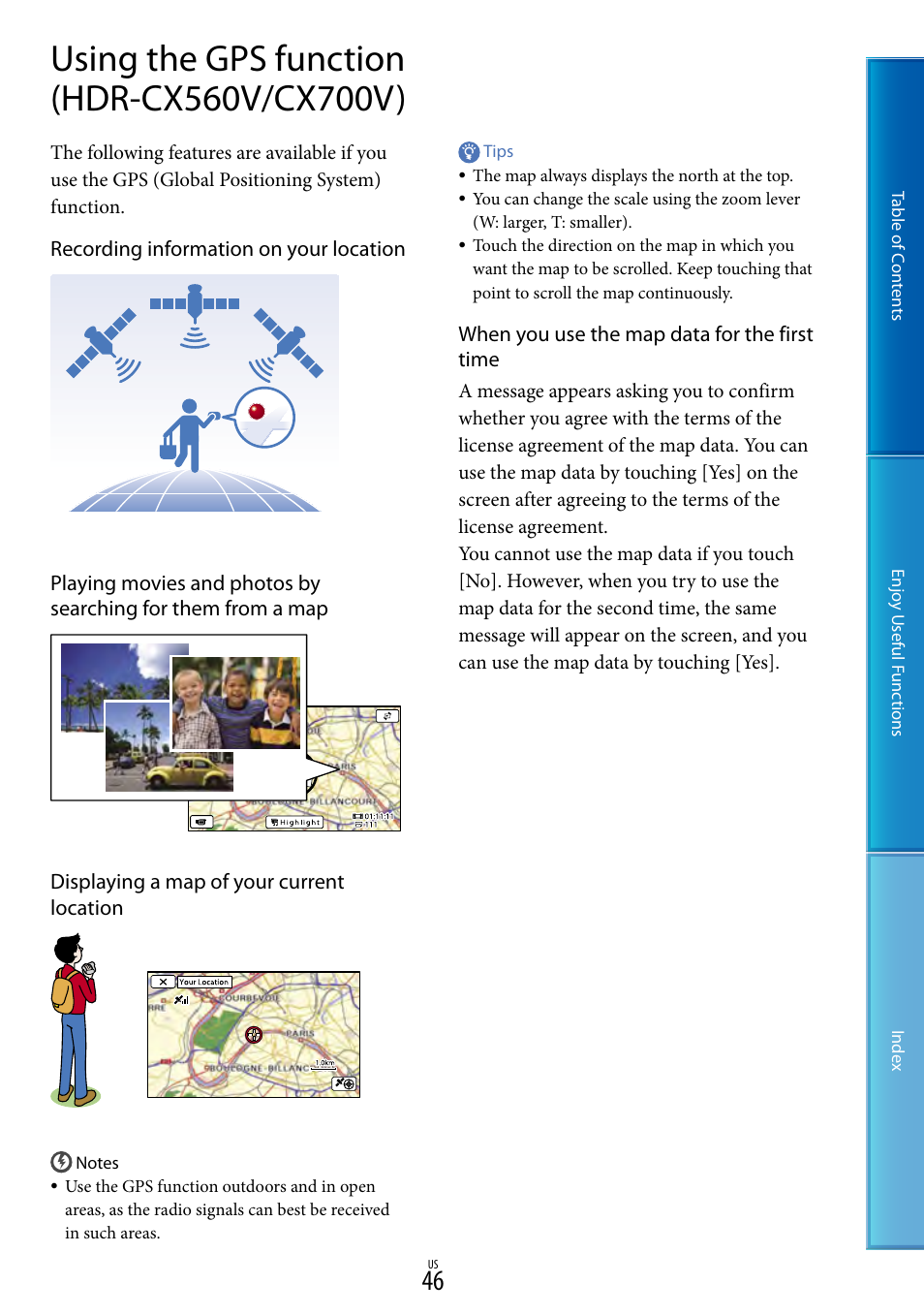 Using the gps function (hdr-cx560v/cx700v), Cx560v/cx700v (46) | Sony HDR-CX700V User Manual | Page 46 / 128