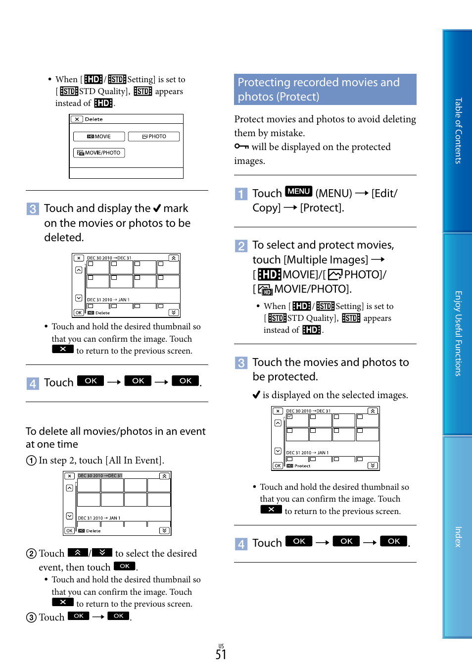 Protecting recorded movies and photos (protect) | Sony HDR-CX700V User Manual | Page 51 / 128