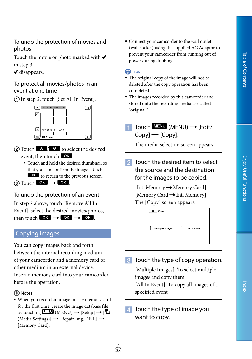 Copying images | Sony HDR-CX700V User Manual | Page 52 / 128