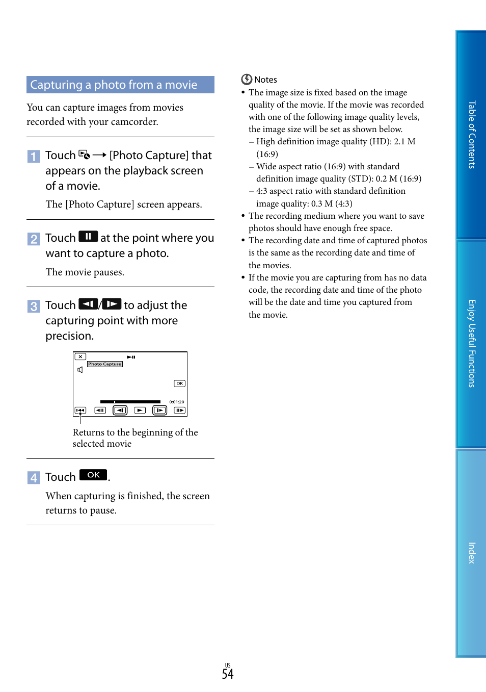 Capturing a photo from a movie, Ie (54) | Sony HDR-CX700V User Manual | Page 54 / 128