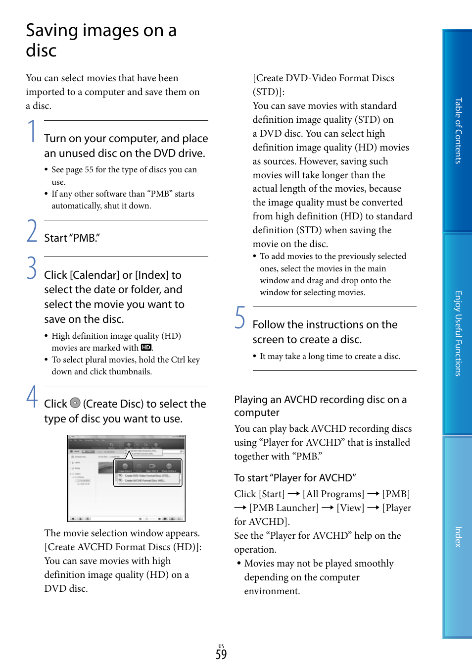 Saving images on a disc | Sony HDR-CX700V User Manual | Page 59 / 128