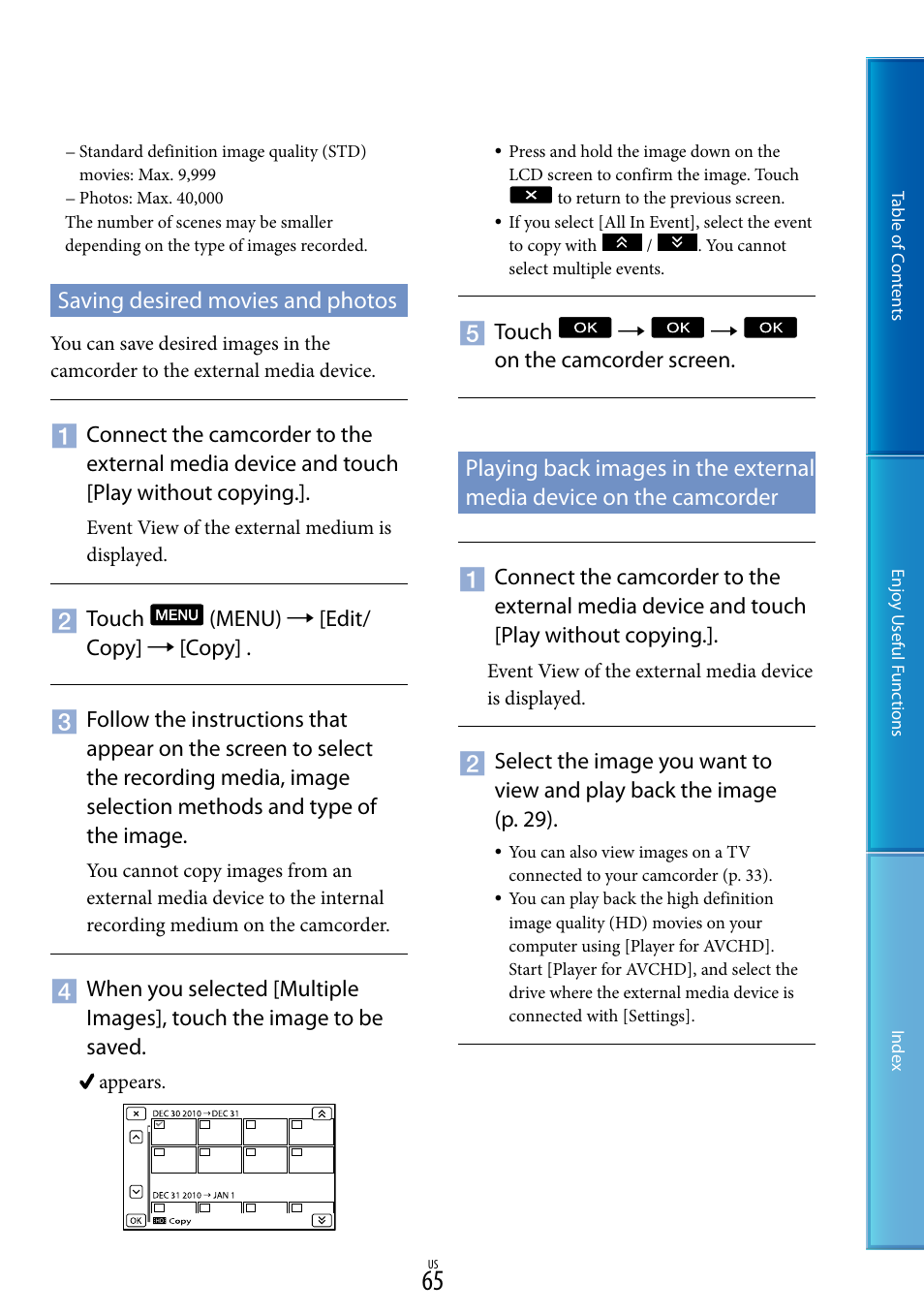 Saving desired movies and photos | Sony HDR-CX700V User Manual | Page 65 / 128