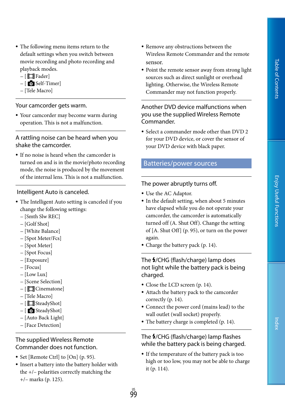 Batteries/power sources | Sony HDR-CX700V User Manual | Page 99 / 128