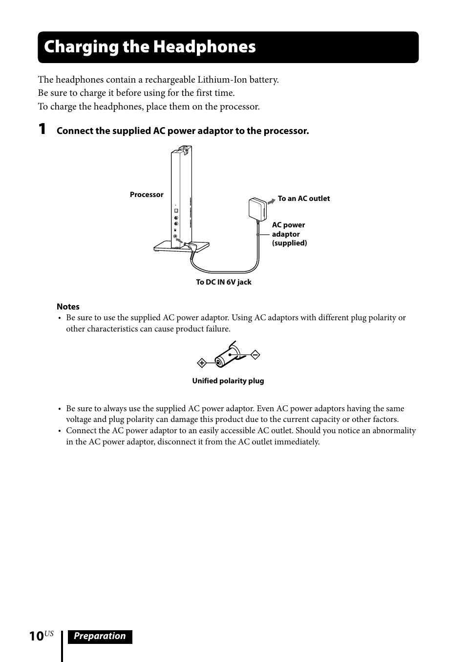 Charging the headphones | Sony MDR-DS6500 User Manual | Page 10 / 88