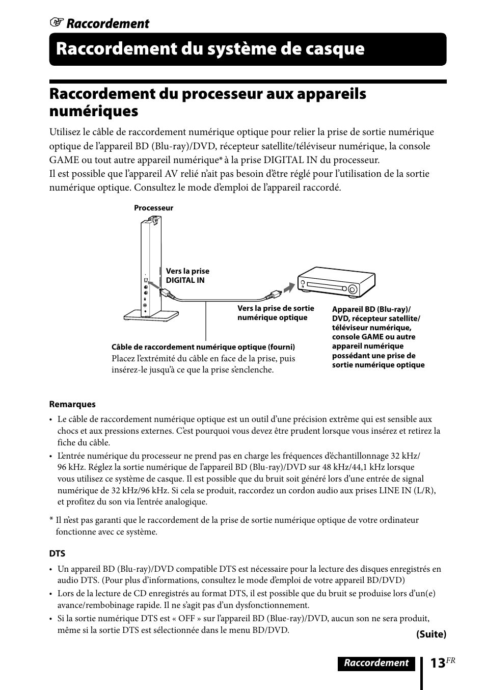 Raccordement du système de casque, Raccordement | Sony MDR-DS6500 User Manual | Page 41 / 88