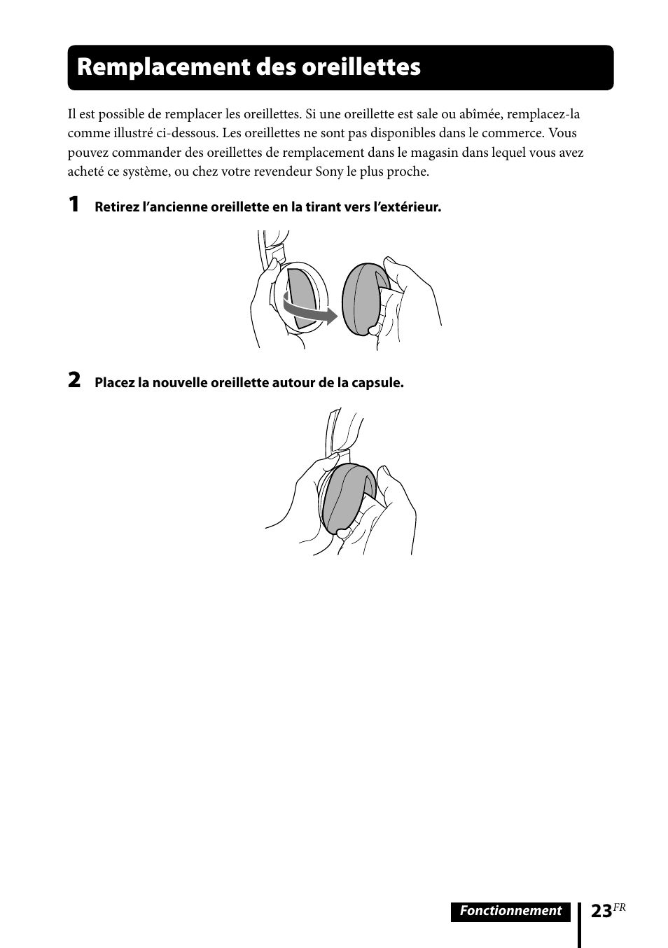 Remplacement des oreillettes | Sony MDR-DS6500 User Manual | Page 51 / 88