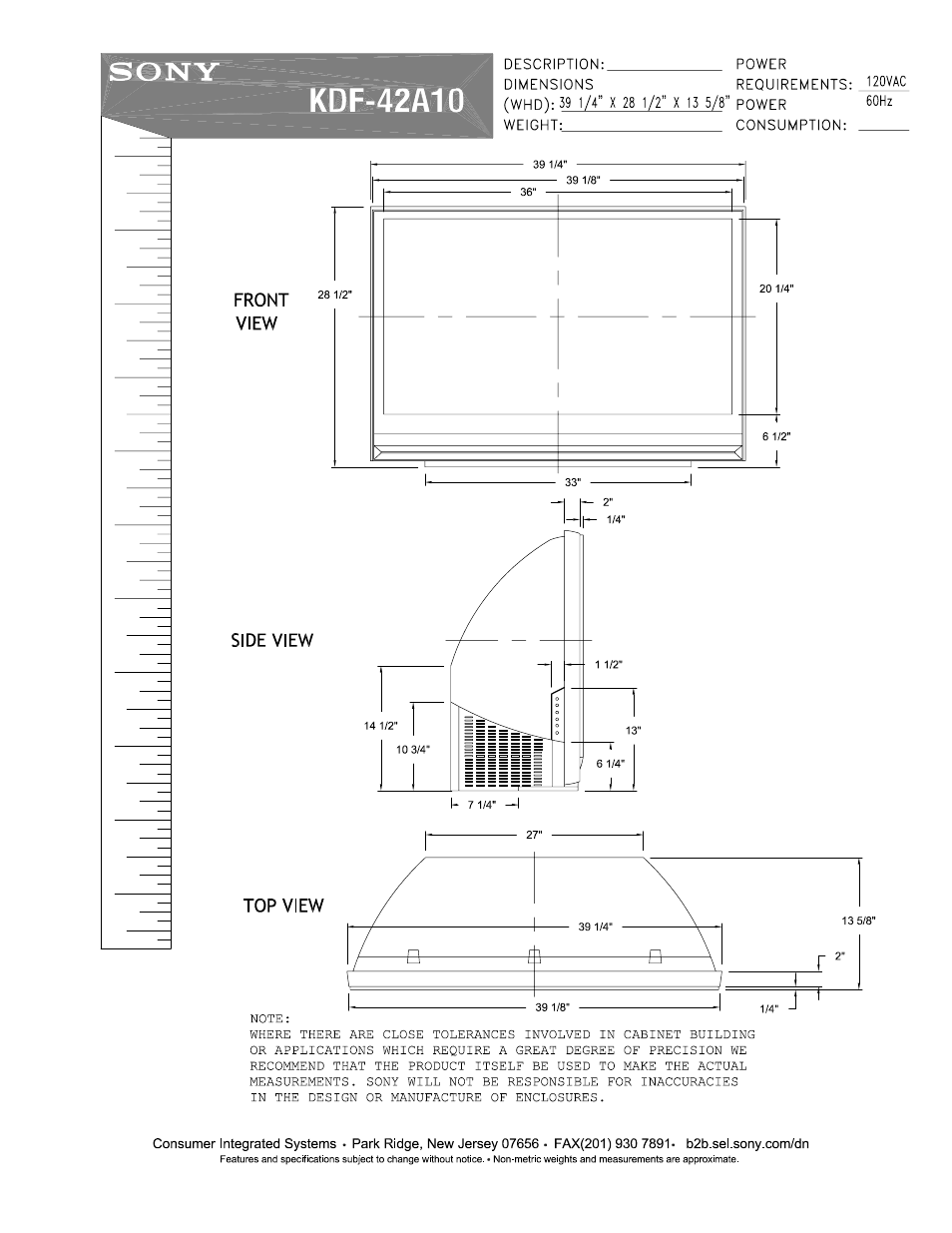 Sony KDF-E42A10 User Manual | 2 pages