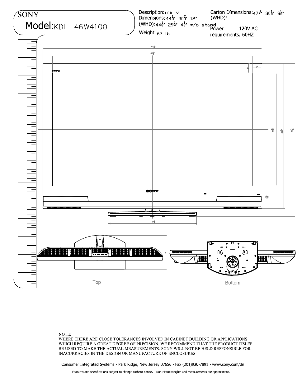 Sony KDL-46W4100 User Manual | 3 pages