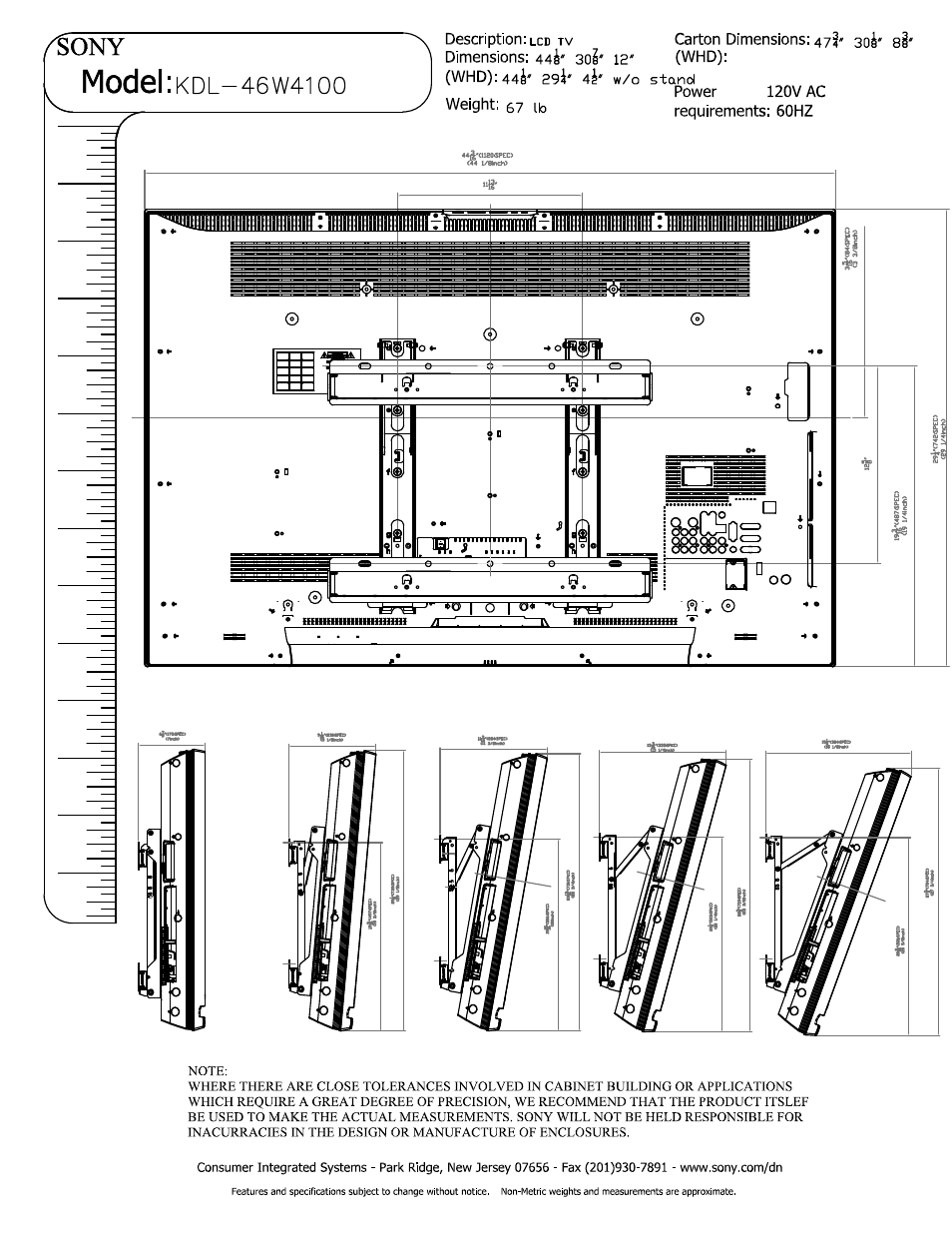 Model:kdl | Sony KDL-46W4100 User Manual | Page 3 / 3