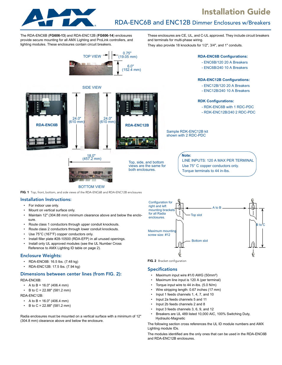 AMX Dimmer Enclosures w/Breakers RDA-ENC12B User Manual | 2 pages