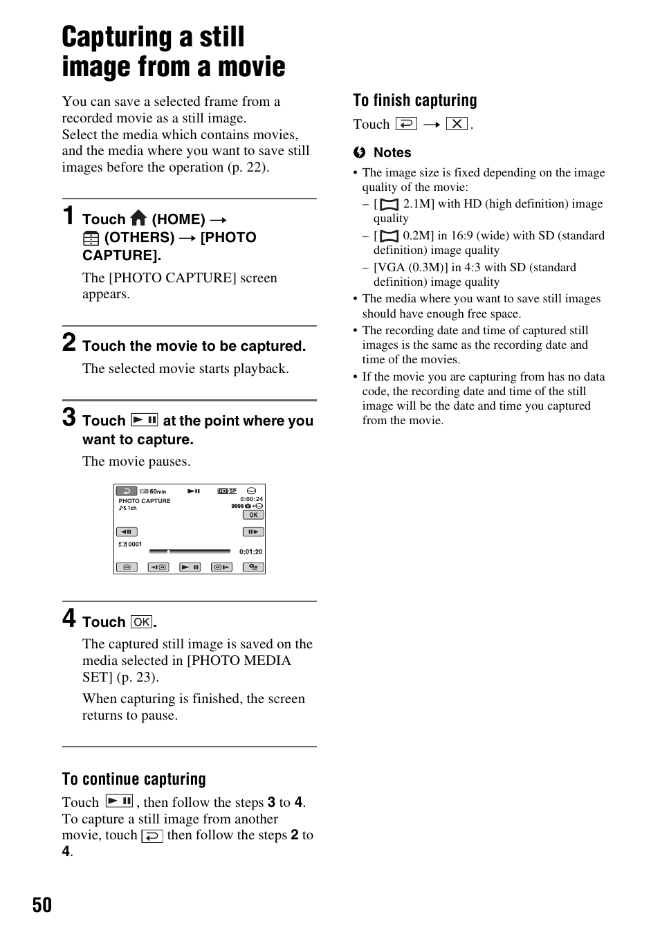 Capturing a still image from a movie, P. 50) | Sony HDR-SR10 User Manual | Page 50 / 119