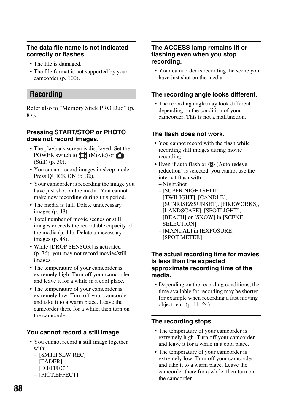 Recording | Sony HDR-SR10 User Manual | Page 88 / 119