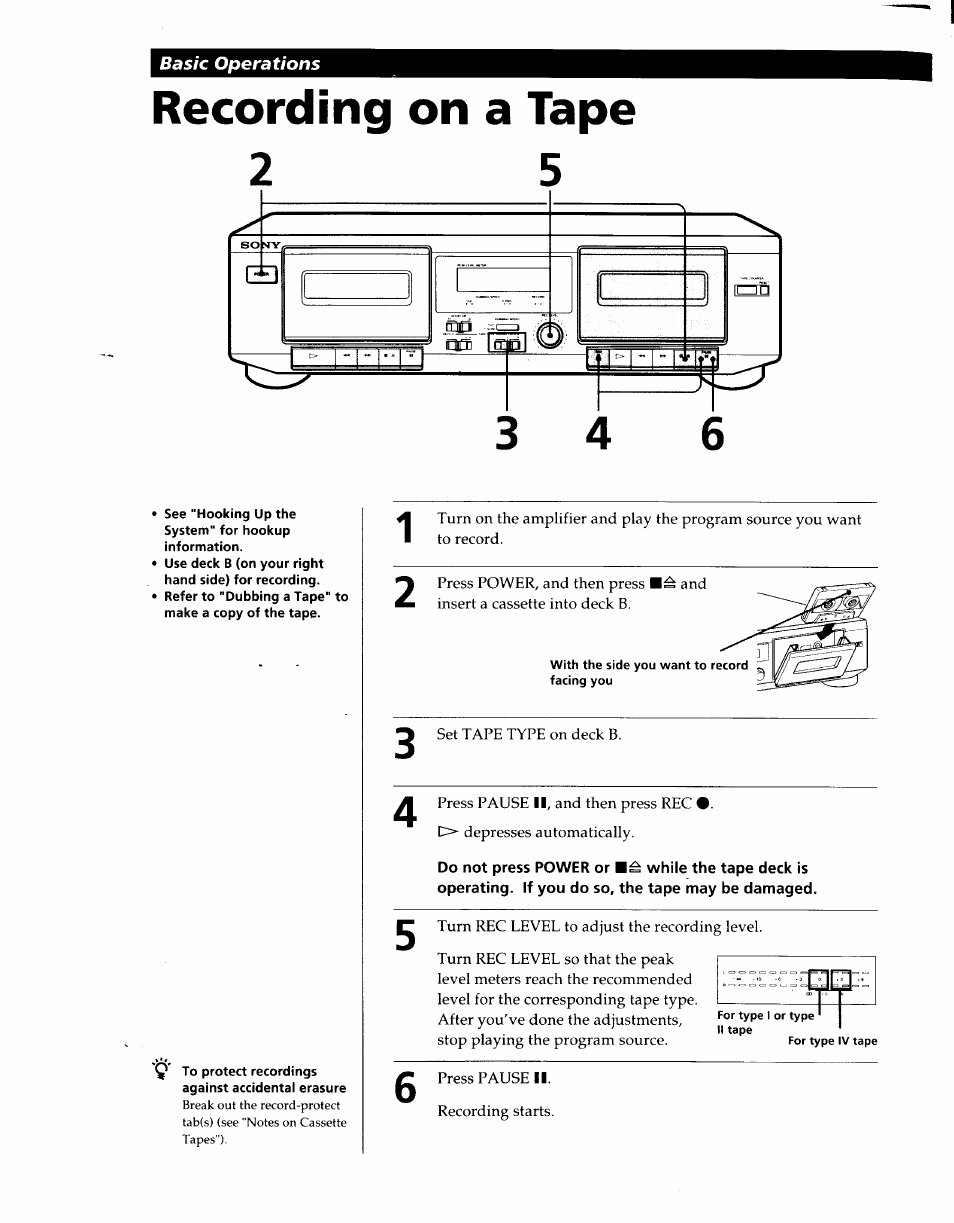 Recording on a tape | Sony TC-WE305 User Manual | Page 5 / 8