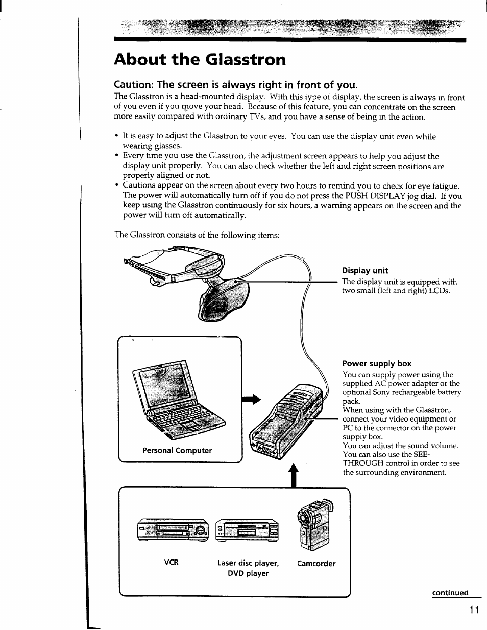 About the glasstron | Sony PLM-S700 User Manual | Page 11 / 57