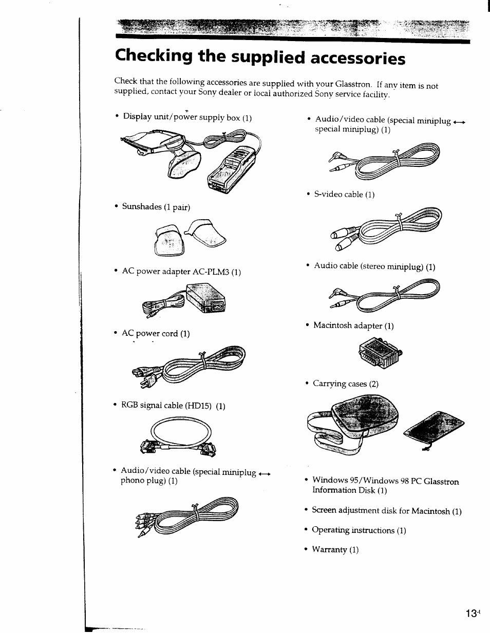 Checking the supplied accessories | Sony PLM-S700 User Manual | Page 13 / 57