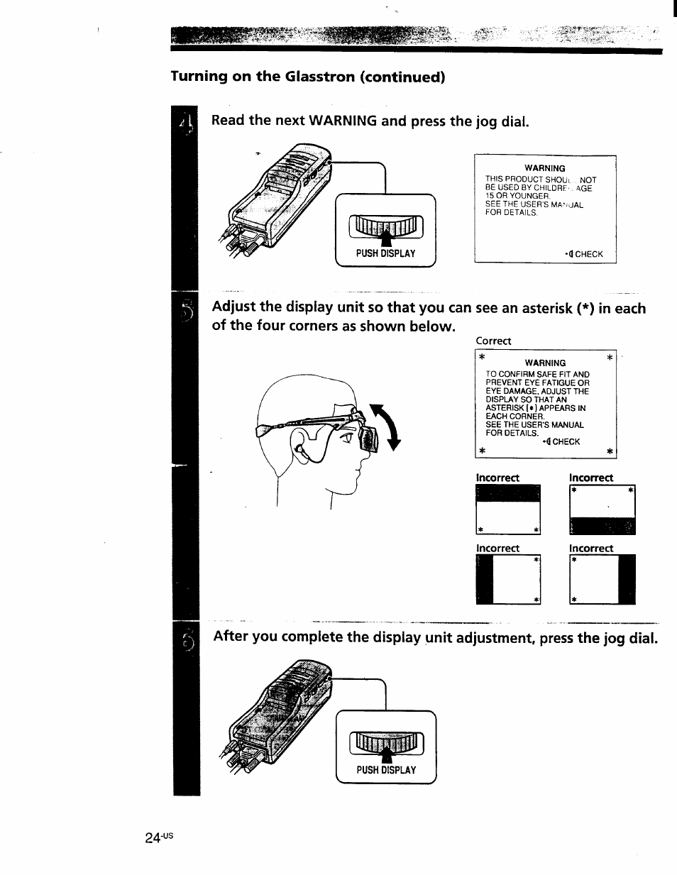 Read the next warning and press the jog dial | Sony PLM-S700 User Manual | Page 24 / 57