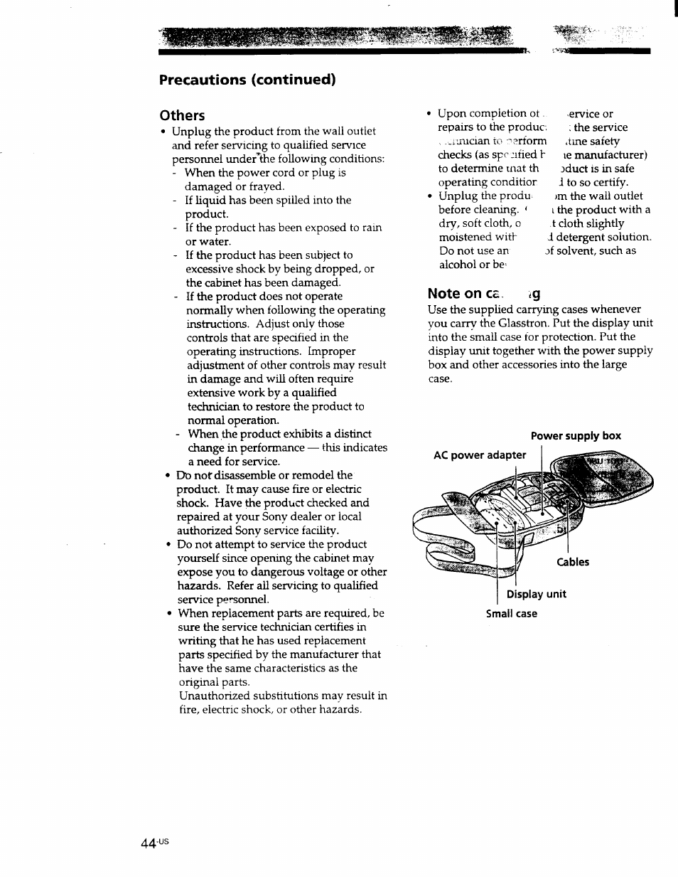 Others, Note on c£ ¿g, Precautions (continued) others | Sony PLM-S700 User Manual | Page 44 / 57