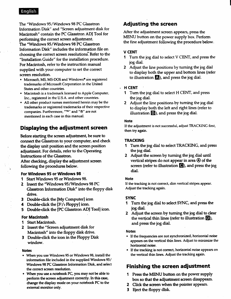 Displaying the adjustment screen, Adjusting the screen, Finishing the screen adjustment | Sony PLM-S700 User Manual | Page 55 / 57