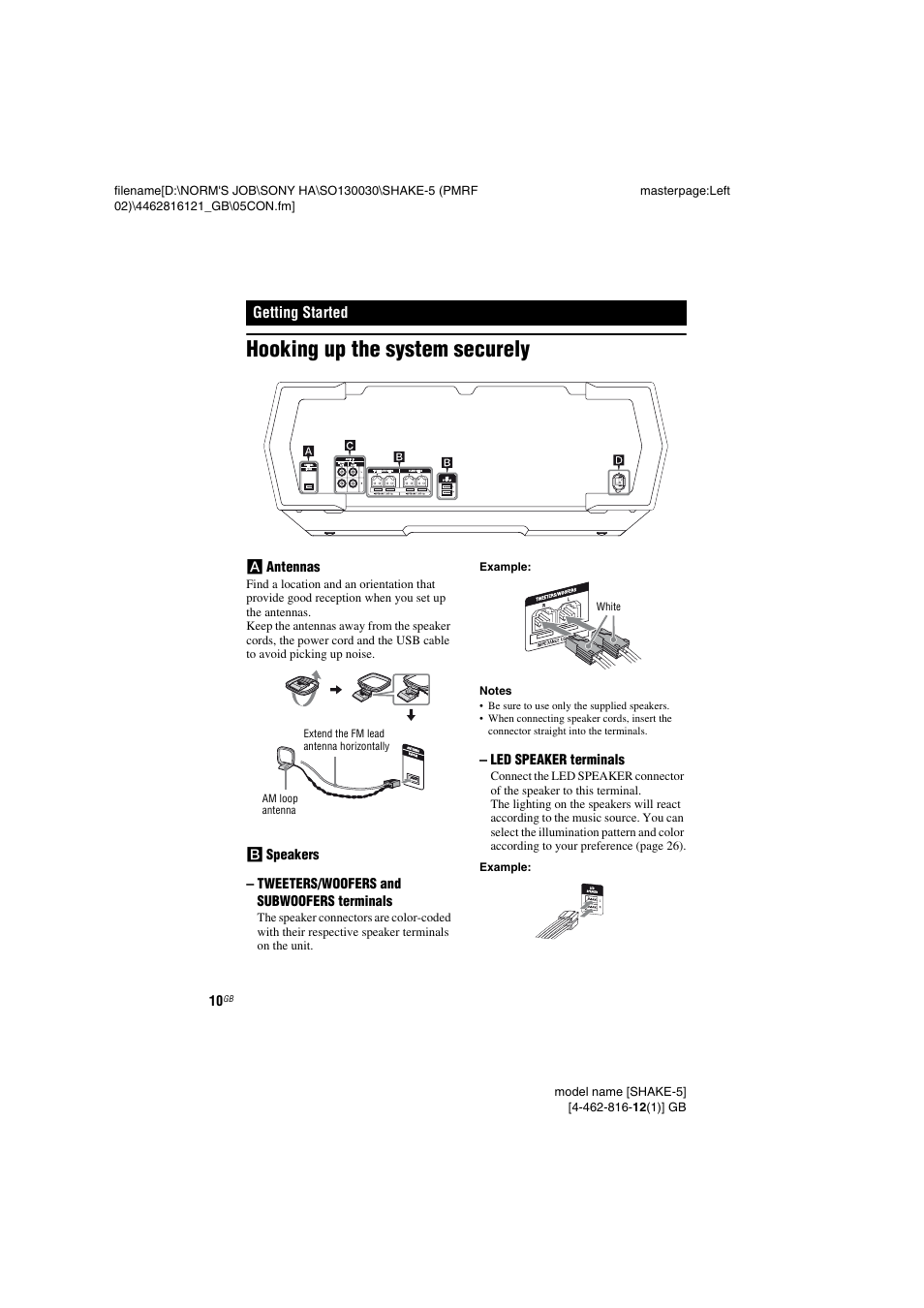 Getting started, Hooking up the system securely | Sony SHAKE5 User Manual | Page 10 / 40