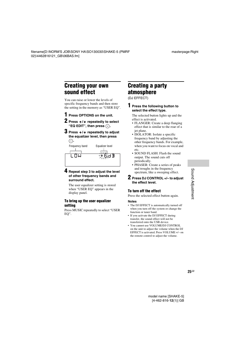 Creating your own sound effect, Creating a party atmosphere (dj effect), Creating a party atmosphere | Sony SHAKE5 User Manual | Page 25 / 40