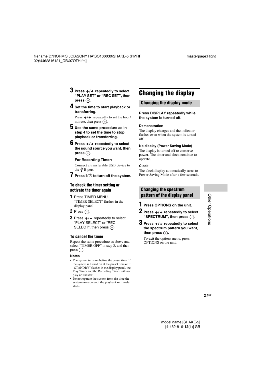 Changing the display | Sony SHAKE5 User Manual | Page 27 / 40