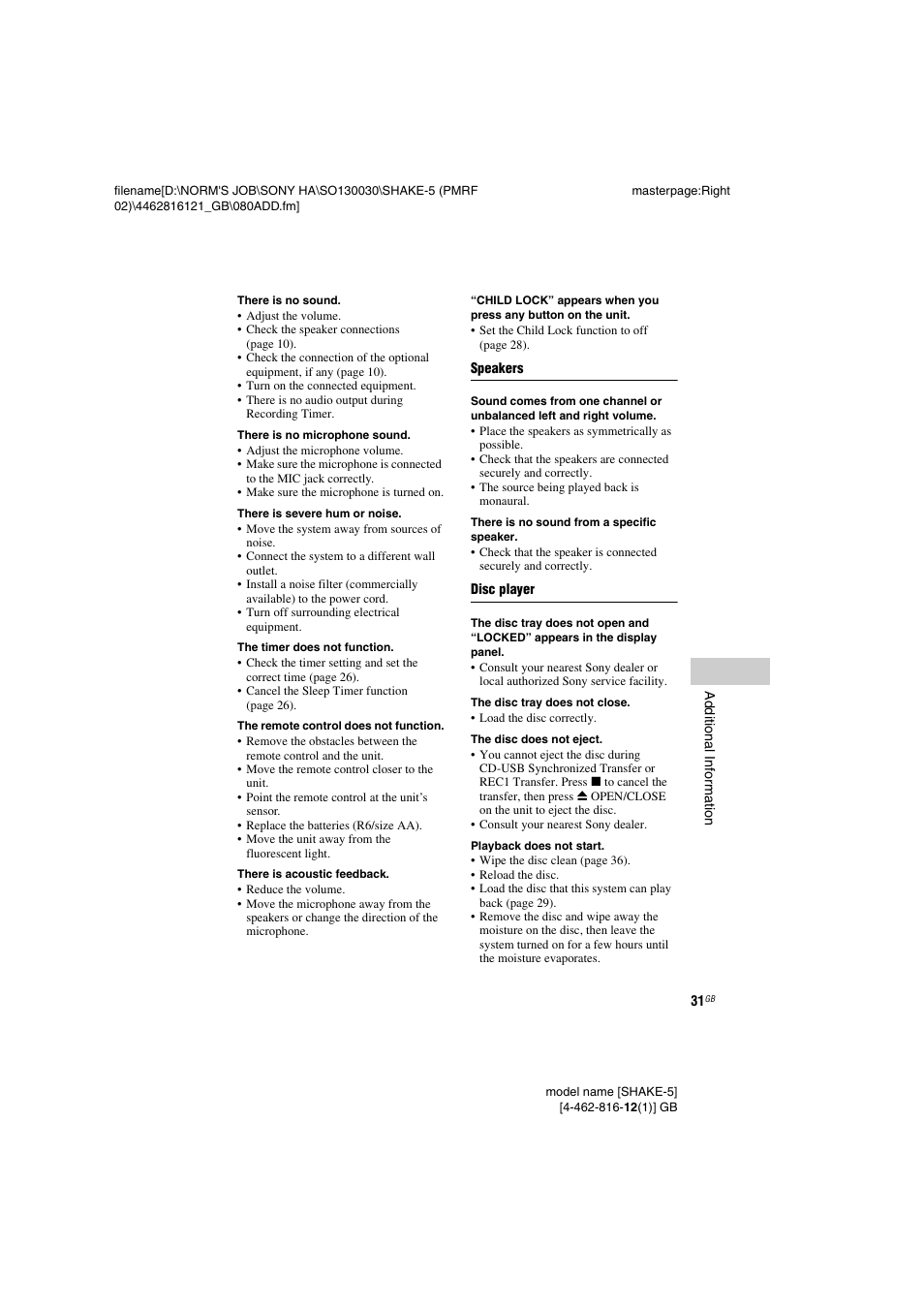 Sony SHAKE5 User Manual | Page 31 / 40