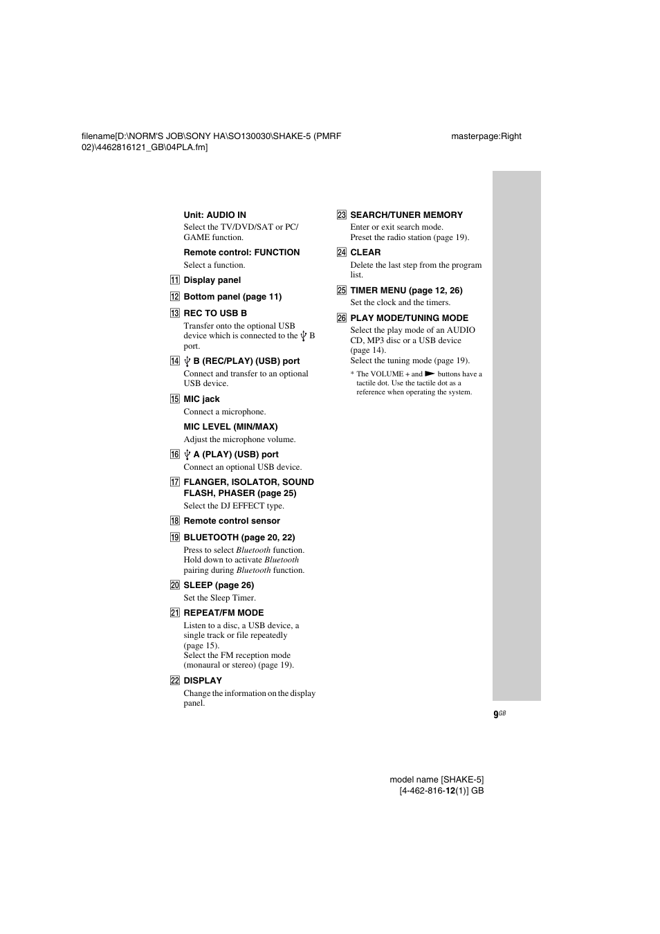 Sony SHAKE5 User Manual | Page 9 / 40