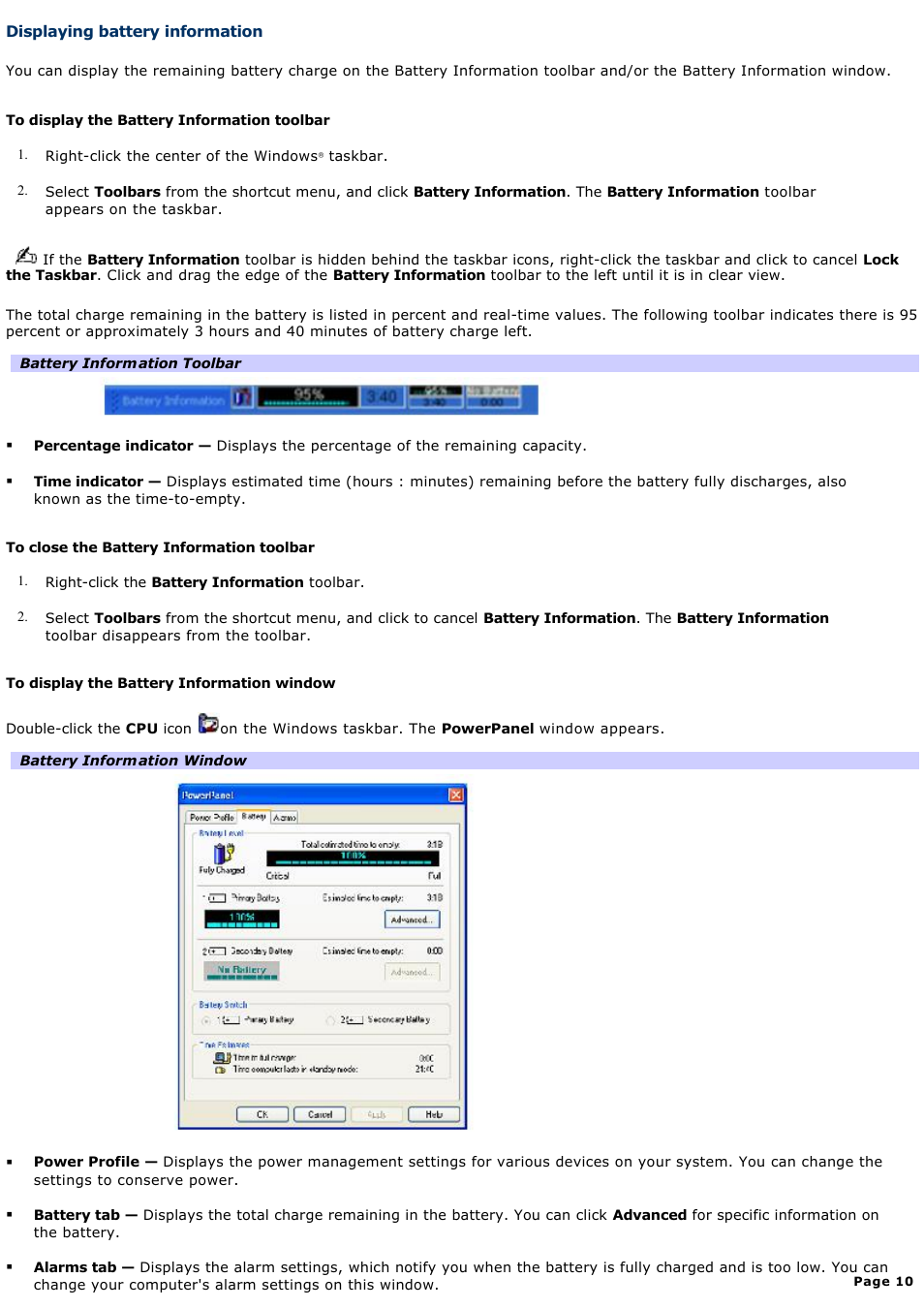 Displaying battery information | Sony PCG-GRX690P User Manual | Page 10 / 194