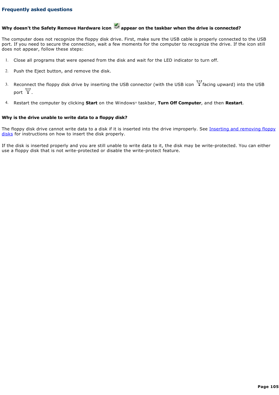 Frequently asked questions | Sony PCG-GRX690P User Manual | Page 105 / 194