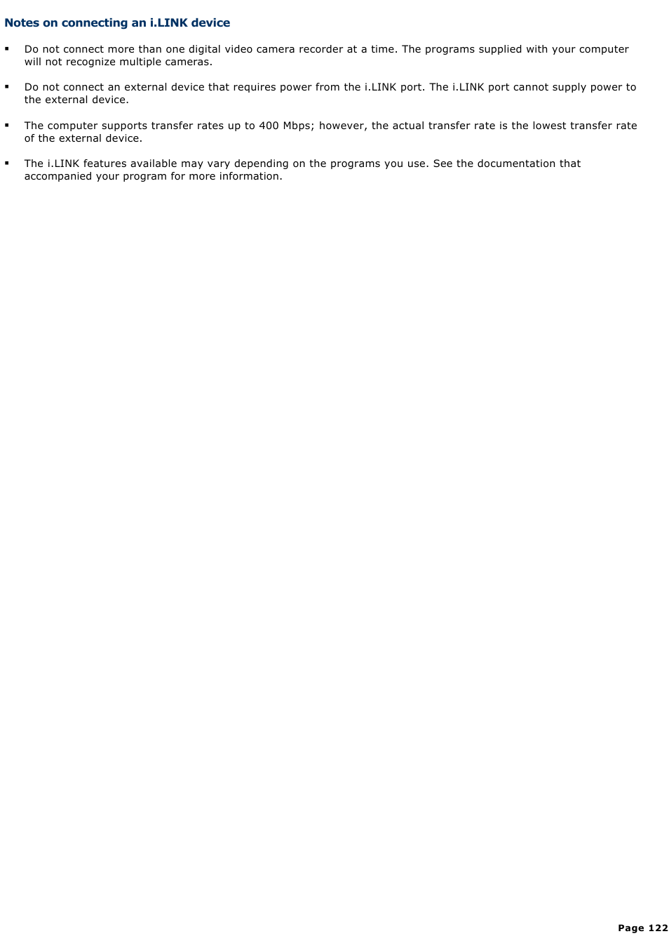 Notes on connecting an i.link device | Sony PCG-GRX690P User Manual | Page 122 / 194