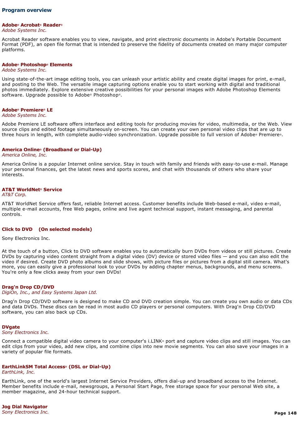 Program overview, Automatically. see | Sony PCG-GRX690P User Manual | Page 148 / 194