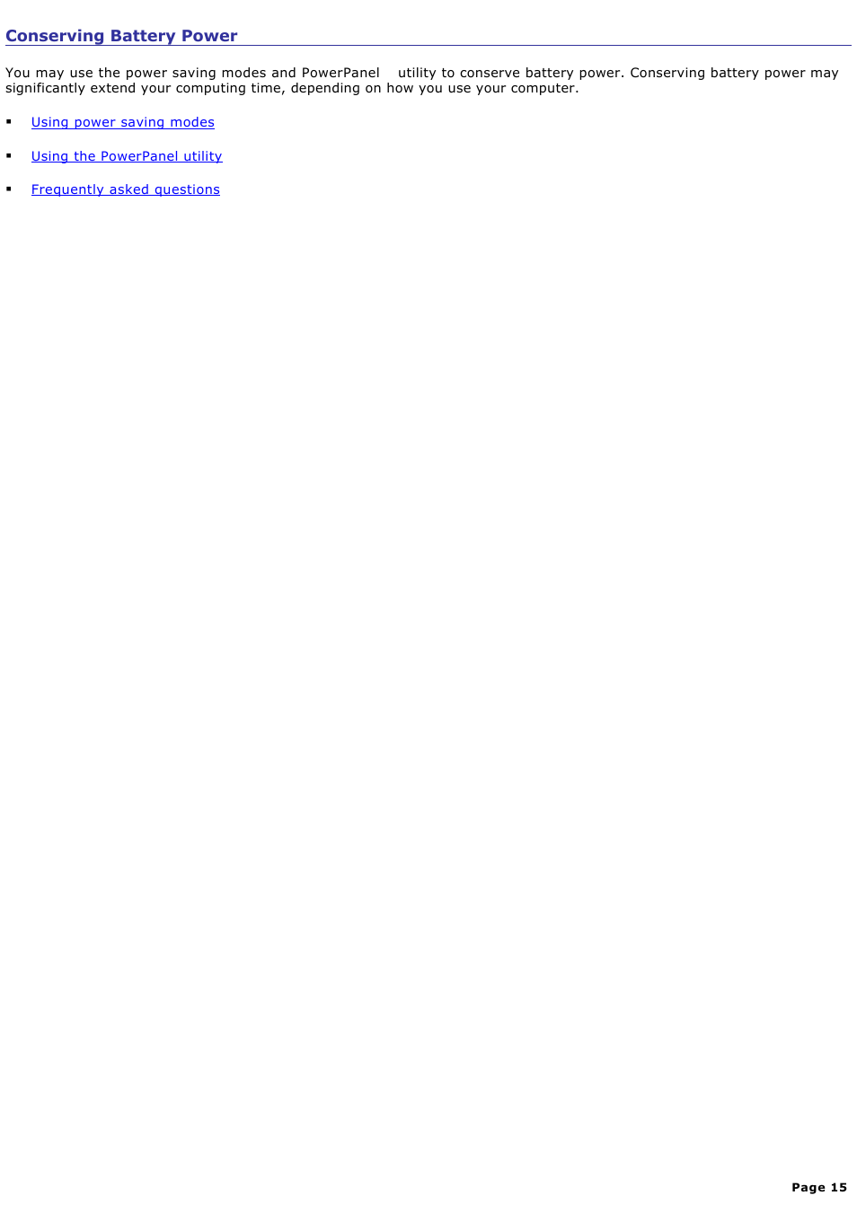 Conserving battery power | Sony PCG-GRX690P User Manual | Page 15 / 194