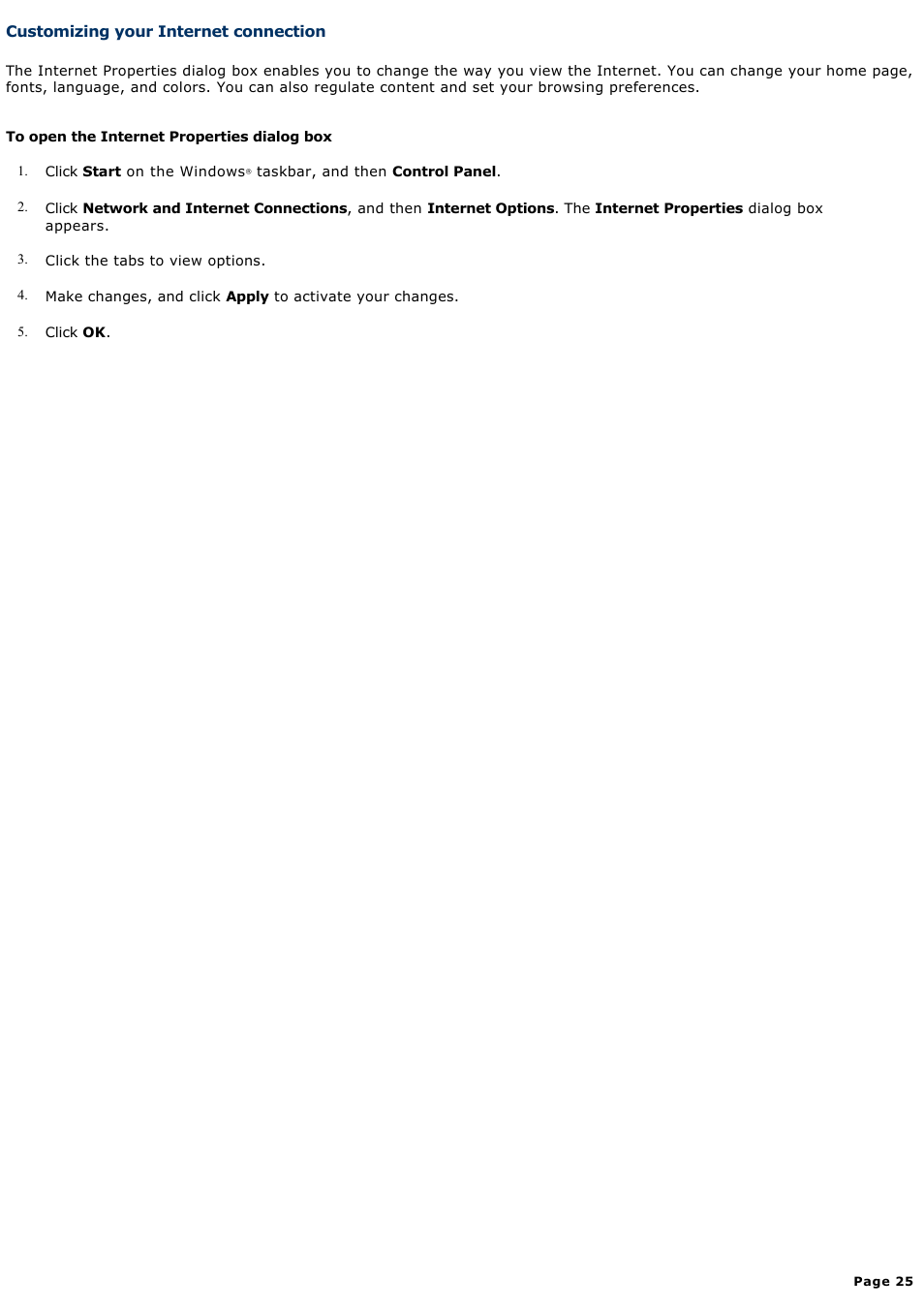Customizing your internet connection | Sony PCG-GRX690P User Manual | Page 25 / 194
