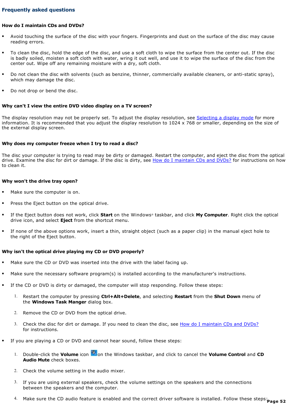 Frequently asked questions | Sony PCG-GRX690P User Manual | Page 52 / 194