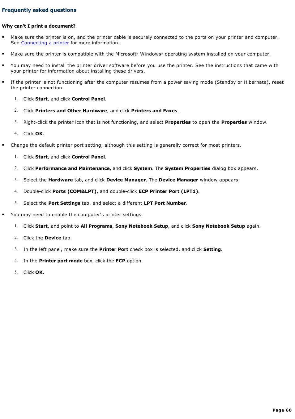 Frequently asked questions | Sony PCG-GRX690P User Manual | Page 60 / 194