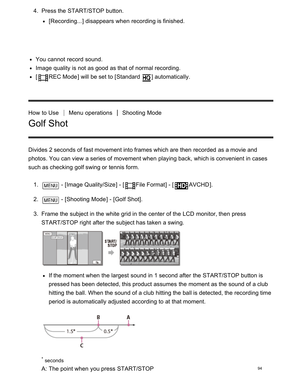 Golf shot | Sony FDR-AX100 User Manual | Page 106 / 204