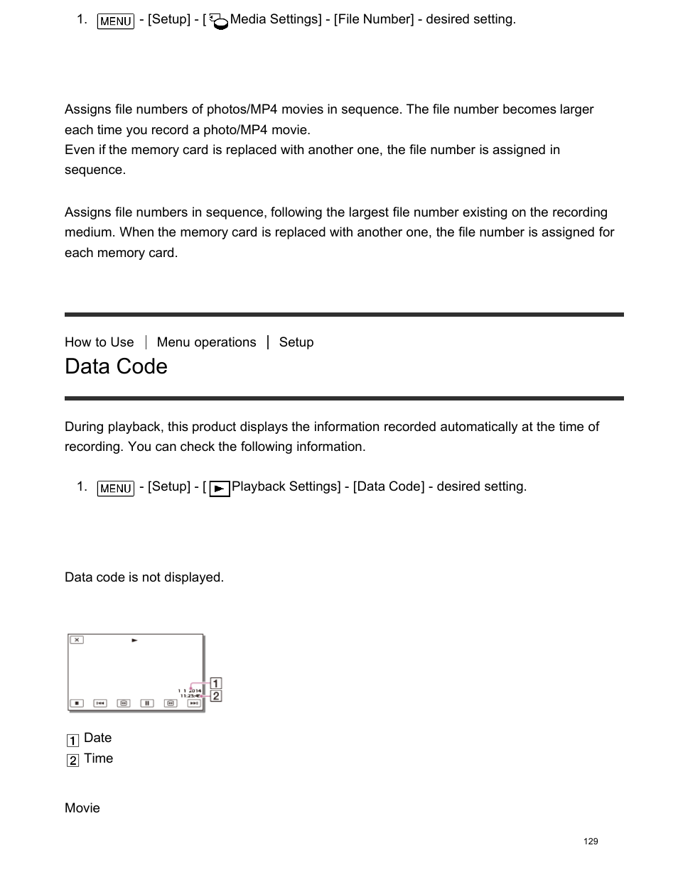 Data code | Sony FDR-AX100 User Manual | Page 141 / 204