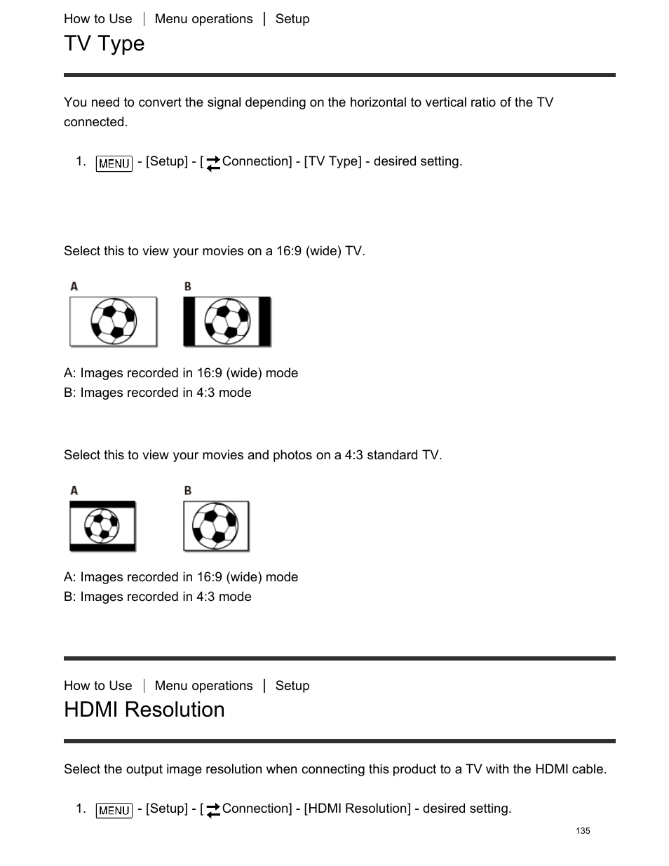 Tv type, Hdmi resolution | Sony FDR-AX100 User Manual | Page 147 / 204