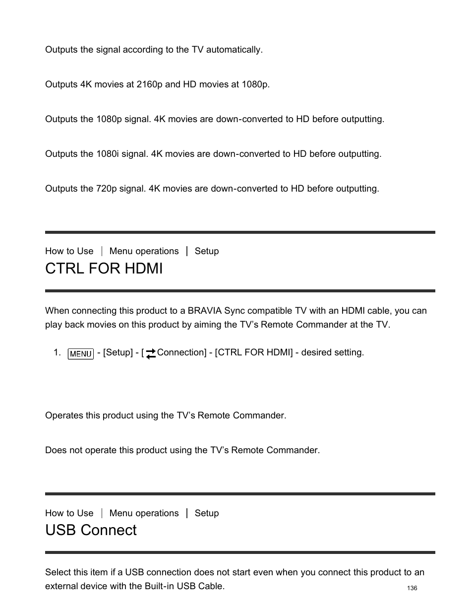 Ctrl for hdmi, Usb connect | Sony FDR-AX100 User Manual | Page 148 / 204