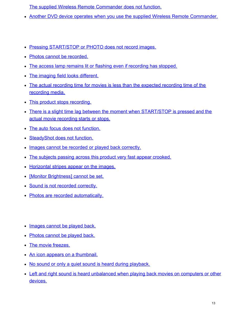 Recording, Playback, Wi-fi | Sony FDR-AX100 User Manual | Page 25 / 204