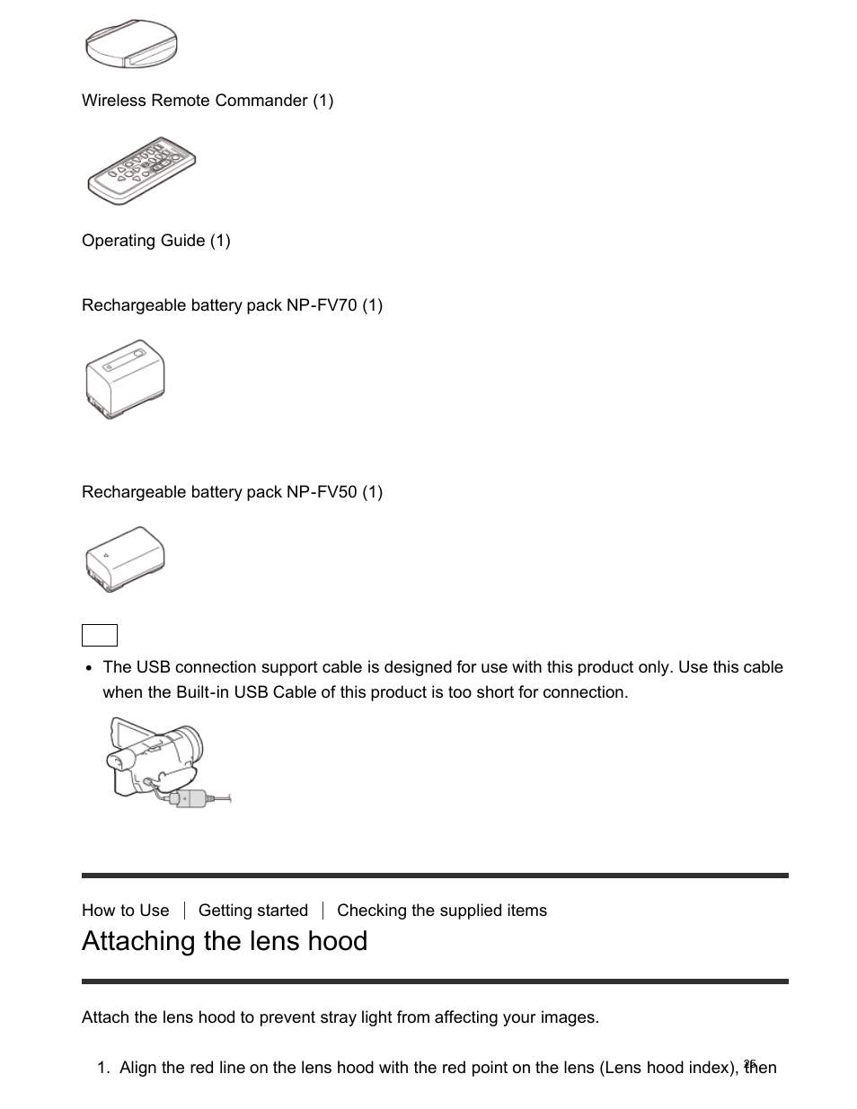 Attaching the lens hood | Sony FDR-AX100 User Manual | Page 37 / 204