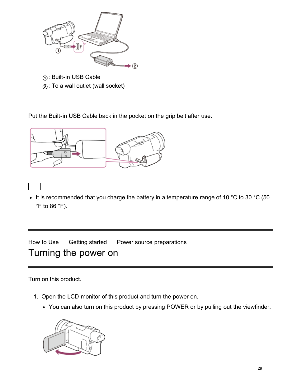 Turning the power on | Sony FDR-AX100 User Manual | Page 41 / 204