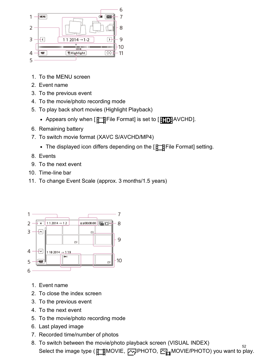 Index screen | Sony FDR-AX100 User Manual | Page 64 / 204